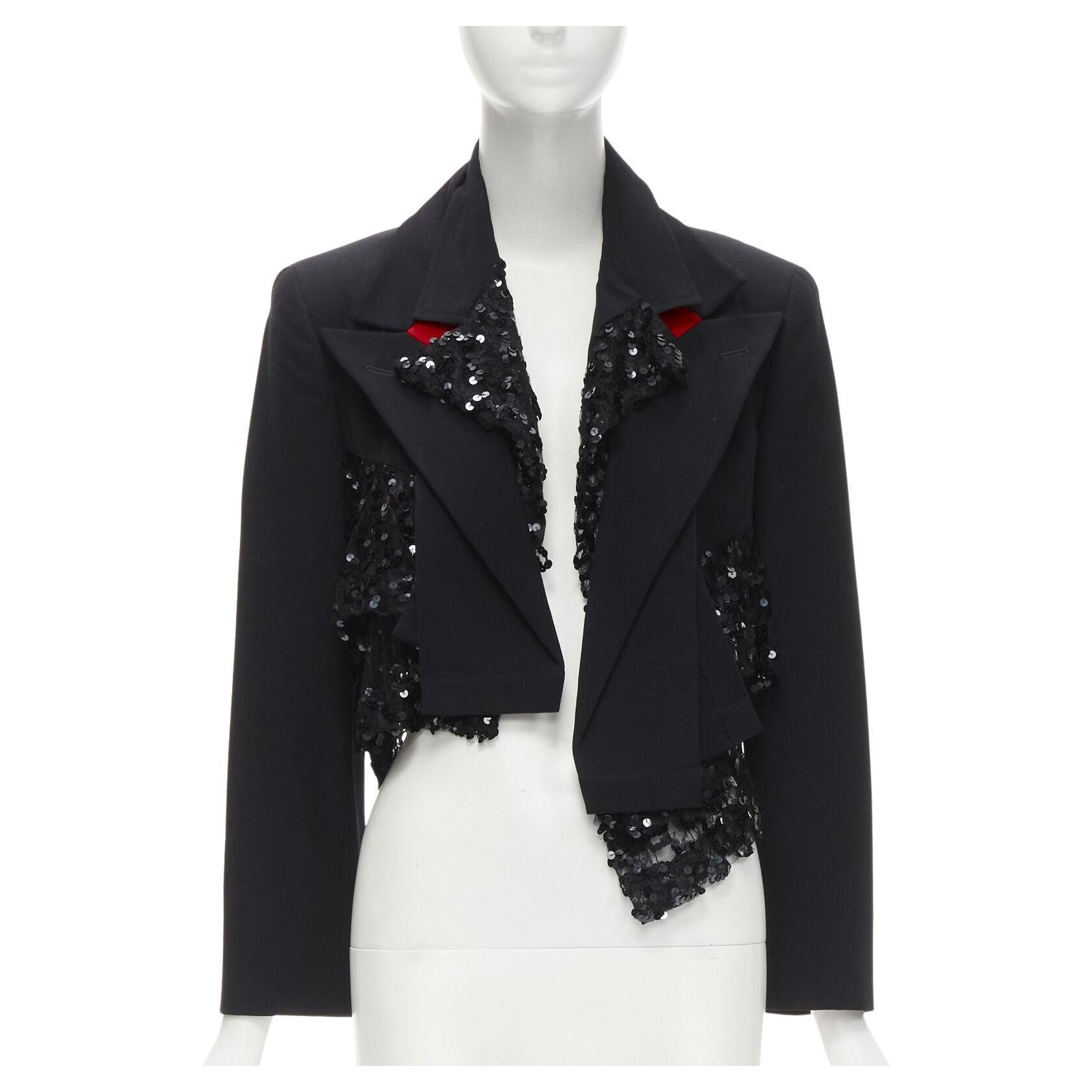COMME DES GARCONS 1980's Vintage Runway black  sequins mesh cropped jacket S For Sale