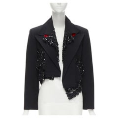 COMME DES GARCONS 1980's Vintage Runway black  sequins mesh cropped jacket S