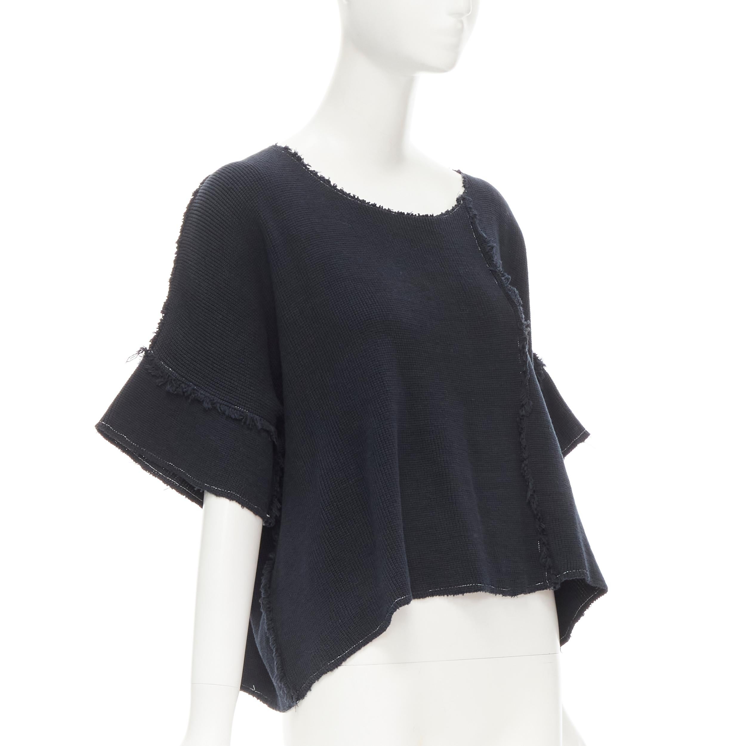 Black COMME DES GARCONS 1980's Vintage white frayed seams patchwork boxy sweater top M For Sale