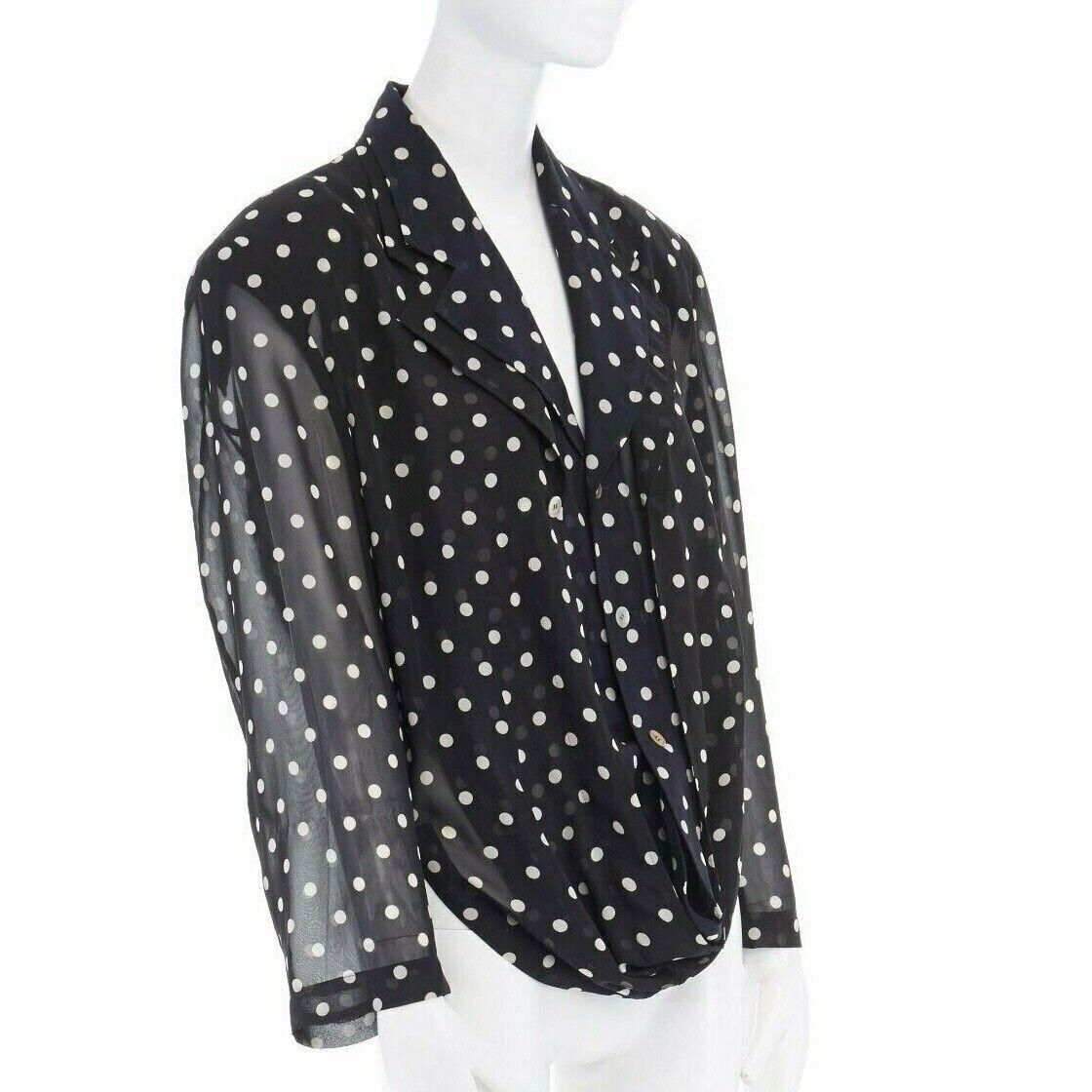 COMME DES GARCONS 1988 black navy polka dot dual layer draped front blazer S In Excellent Condition For Sale In Hong Kong, NT