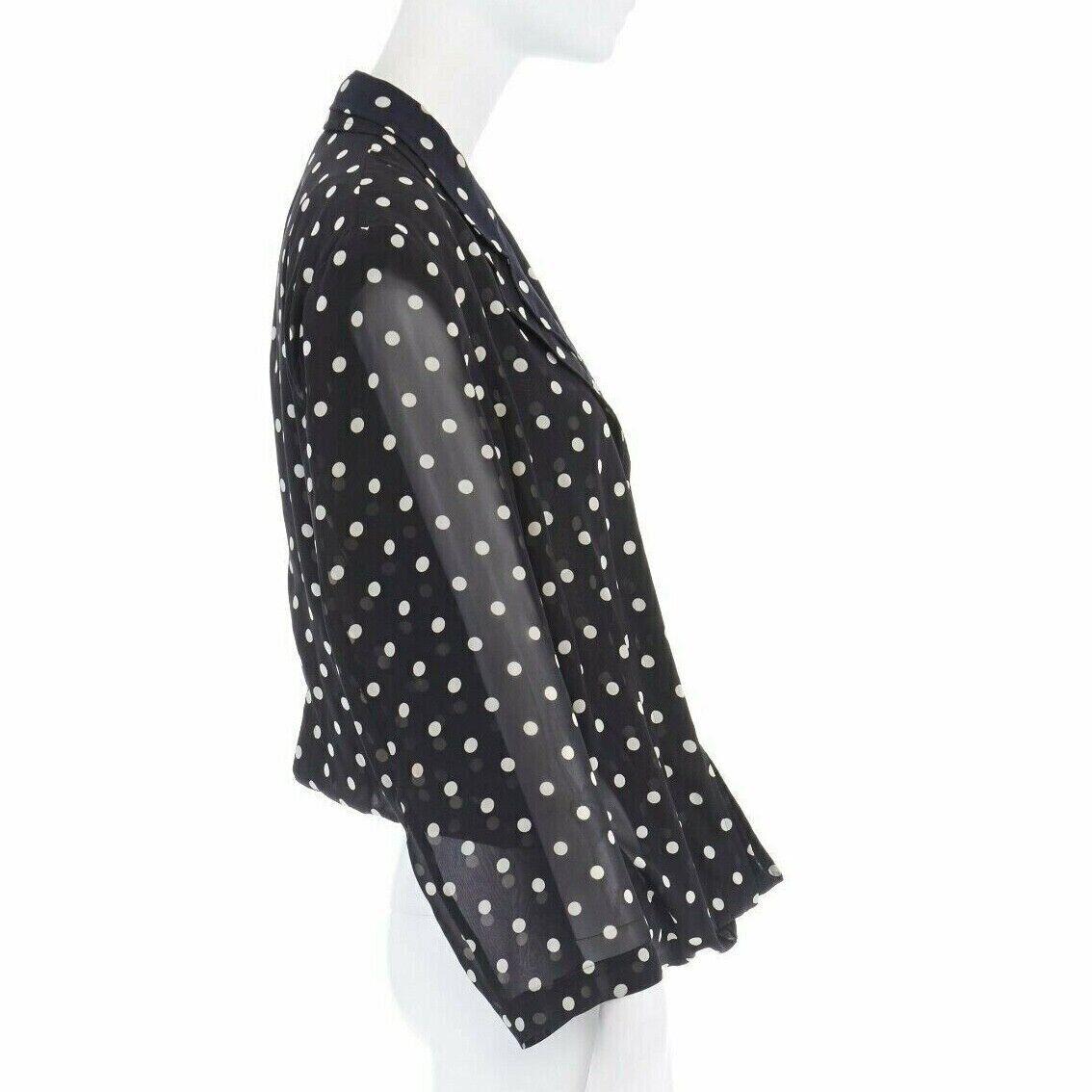 Women's COMME DES GARCONS 1988 black navy polka dot dual layer draped front blazer S For Sale