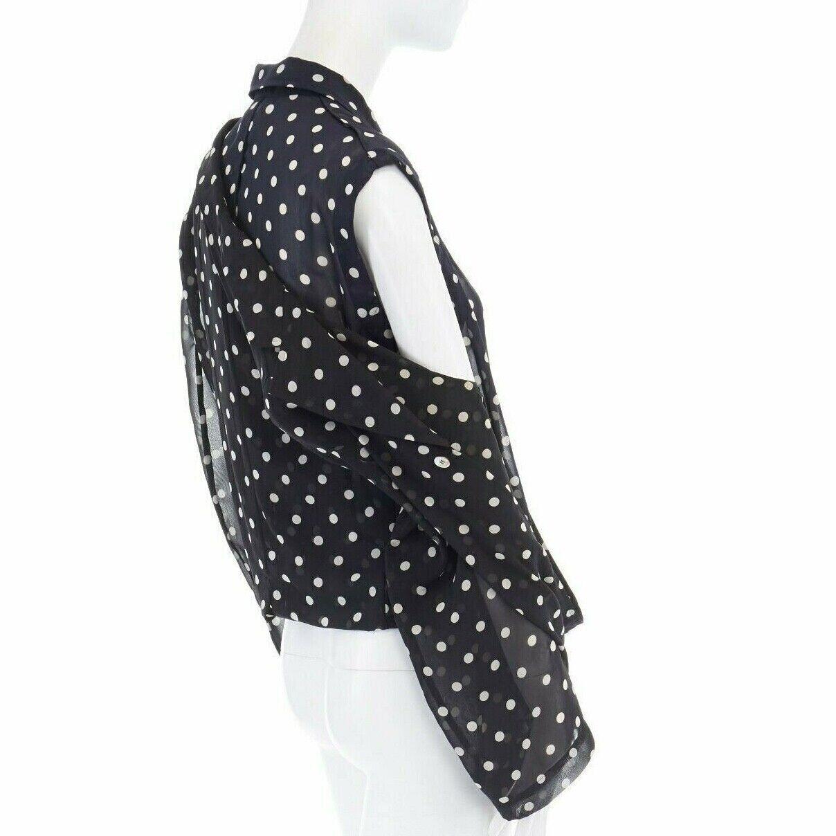 COMME DES GARCONS 1988 black navy polka dot dual layer draped front blazer S For Sale 1