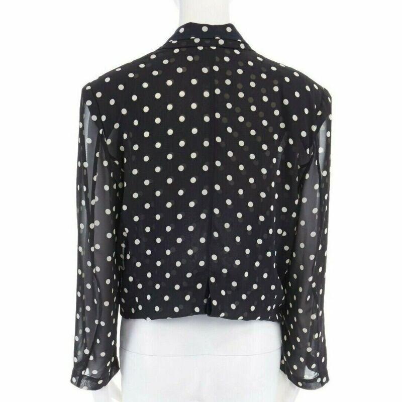 COMME DES GARCONS 1988 black navy polka dot dual layer draped front blazer S For Sale 2