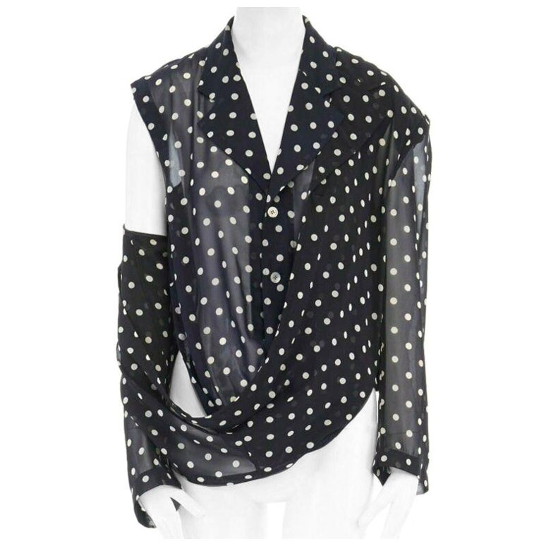 COMME DES GARCONS 1988 black navy polka dot dual layer draped front blazer S For Sale