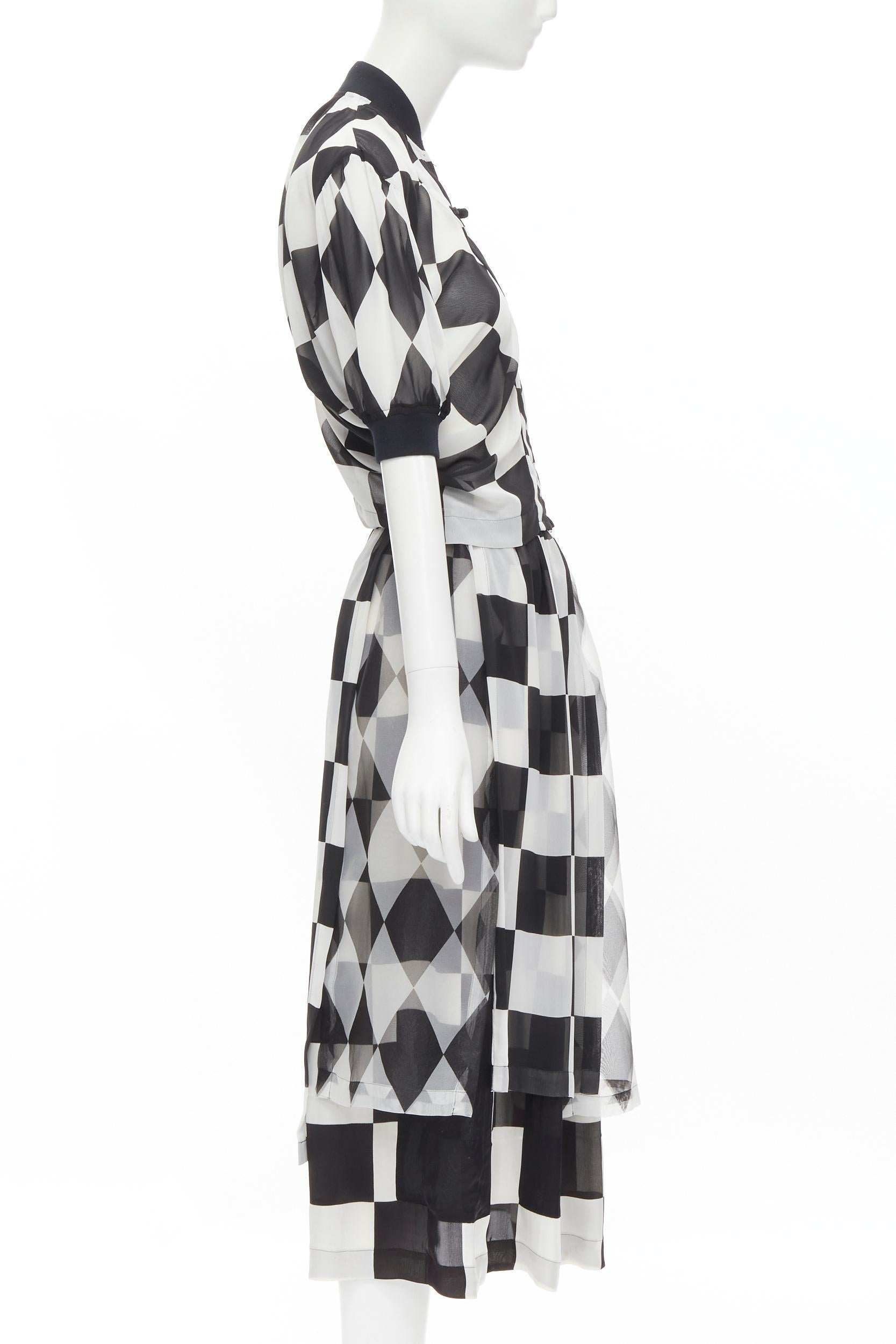 COMME DES GARCONS 1988 Runway black white checkered bomber skirt set S In Good Condition For Sale In Hong Kong, NT