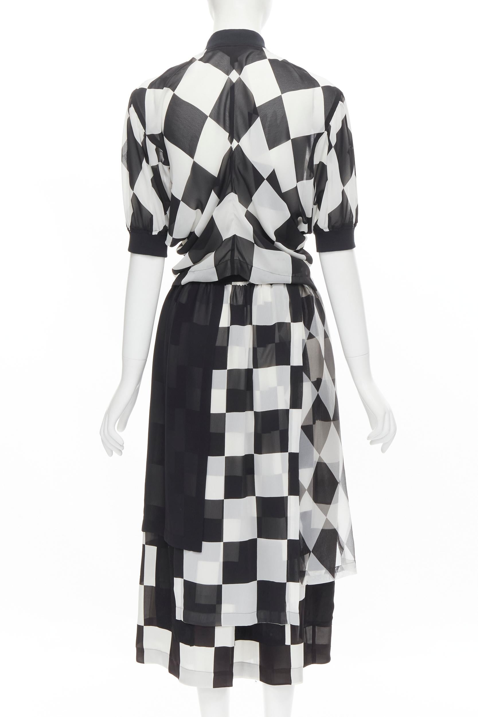 Women's COMME DES GARCONS 1988 Runway black white checkered bomber skirt set S For Sale