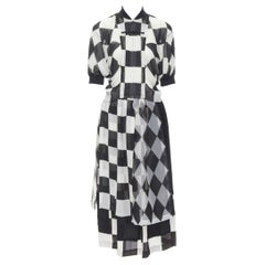 COMME DES GARCONS 1988 Runway black white chessboard checkered bomber skirt S