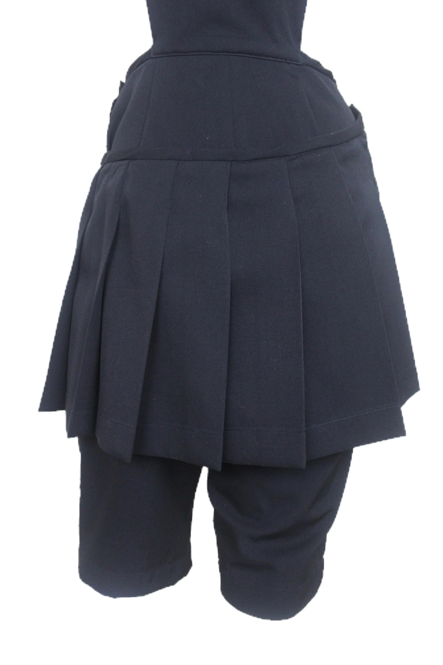 Black Comme des Garcons 1989 Collection Reverse Dungarees with attached Skirt For Sale