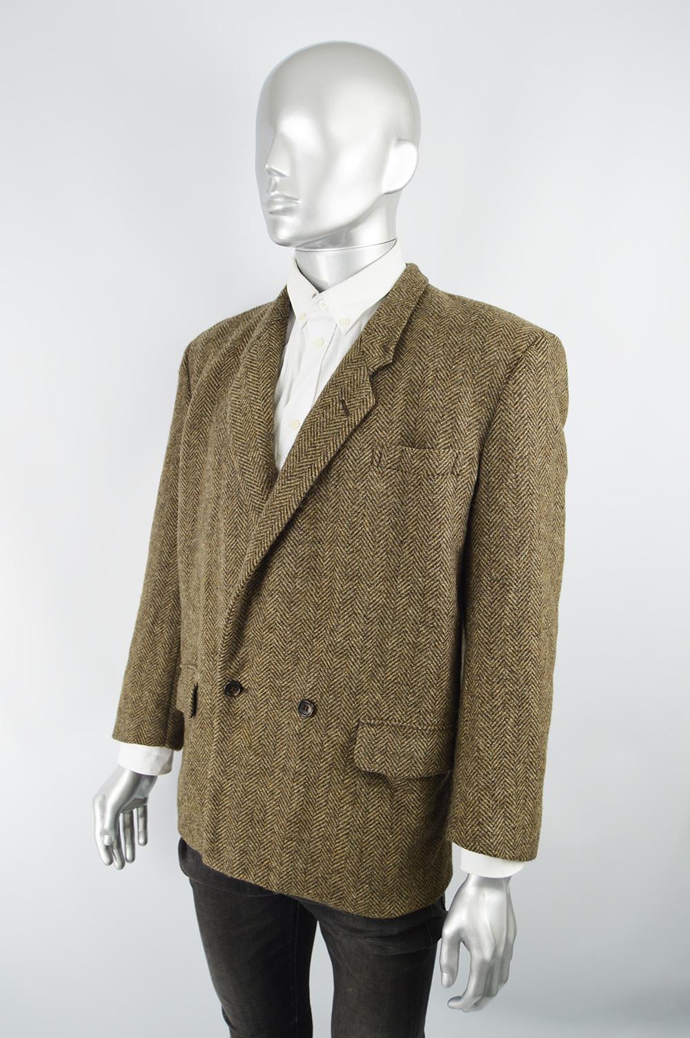 Comme des Garcons 1989 Men's Vintage Structured Shoulder Brown Wool Tweed Jacket In Excellent Condition In Doncaster, South Yorkshire