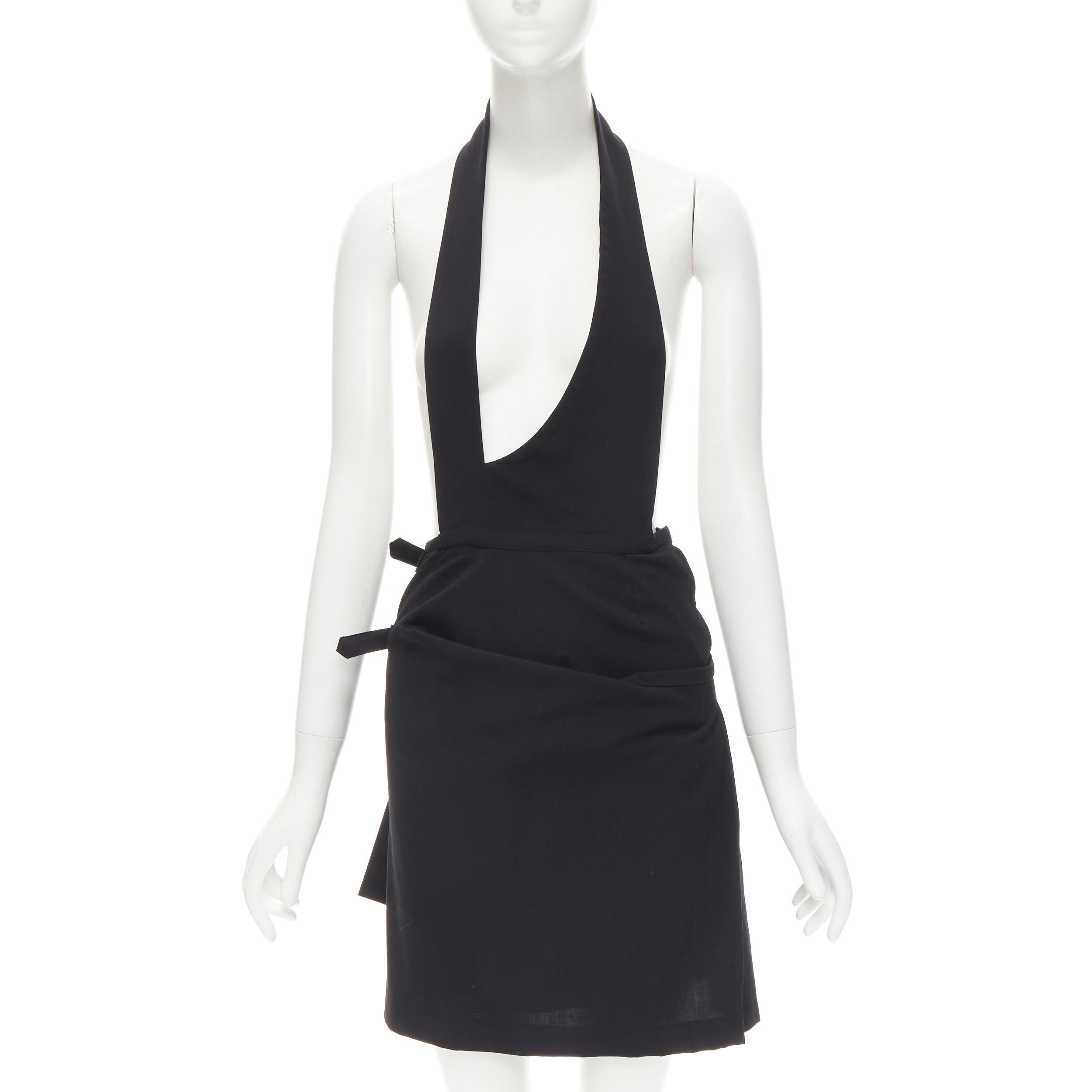 COMME DES GARCONS 1989 Vintage black wrap buckle pleated back halter skirt S