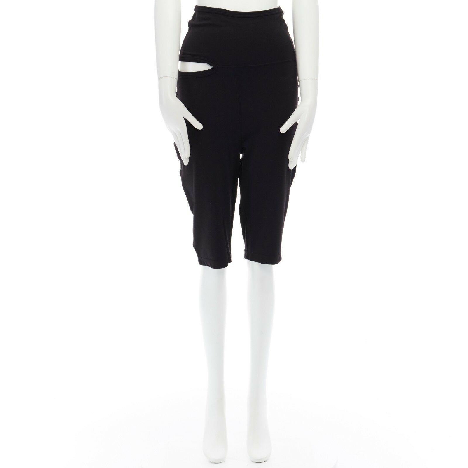 Black COMME DES GARCONS 1990 black nylon blend cut out high waisted jersey shorts S