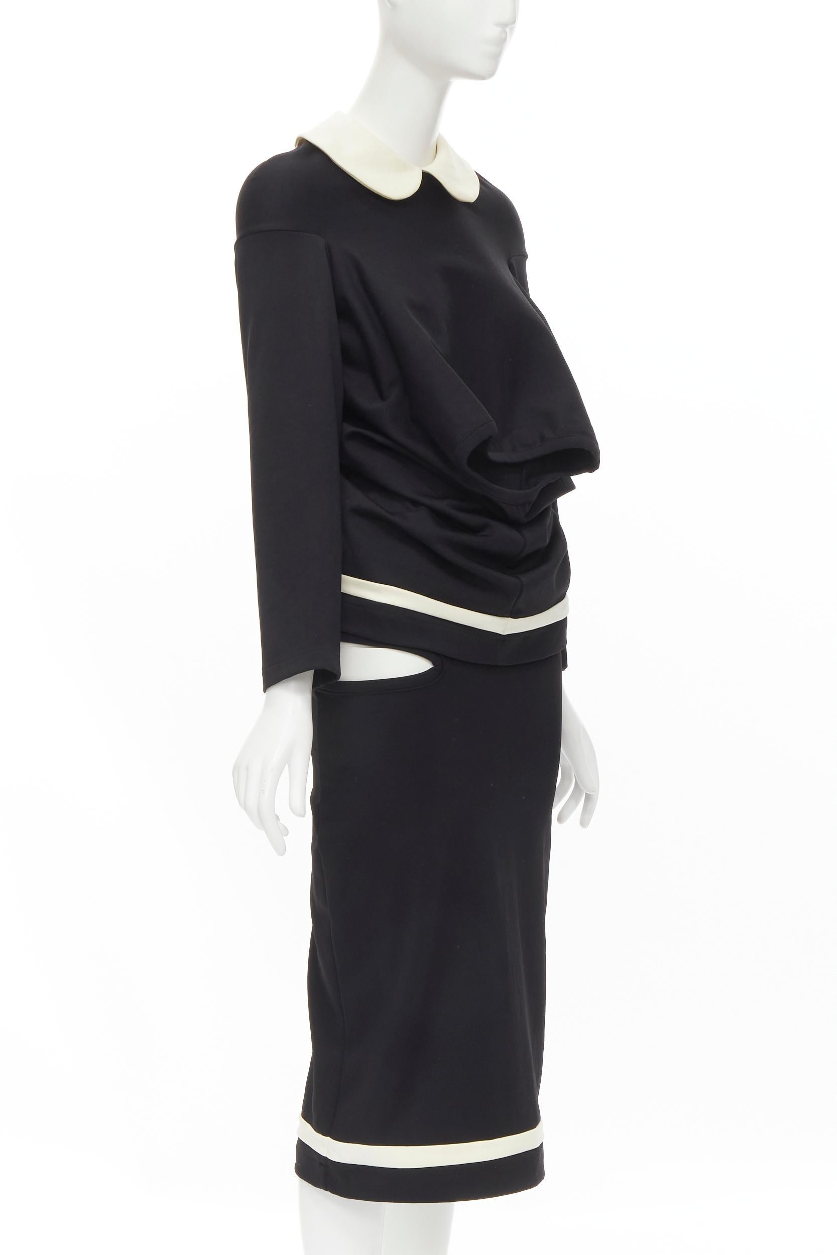 Black COMME DES GARCONS 1990 Runway black white draped back cut out 2-pc dress M For Sale