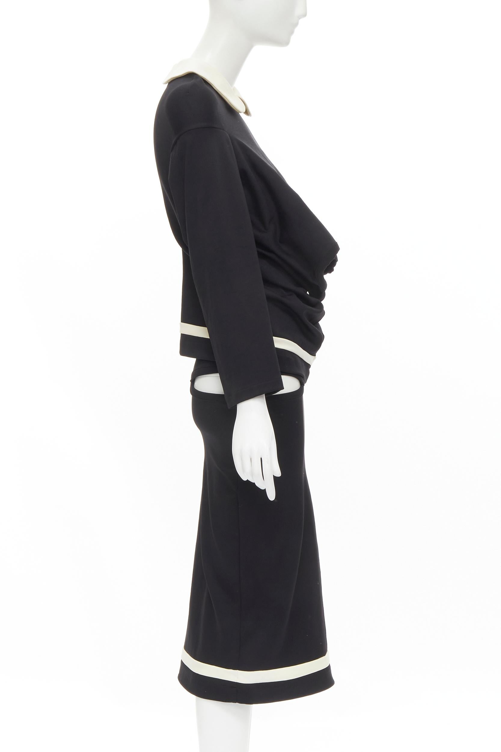 COMME DES GARCONS 1990 Runway black white draped back cut out 2-pc dress M In Fair Condition For Sale In Hong Kong, NT