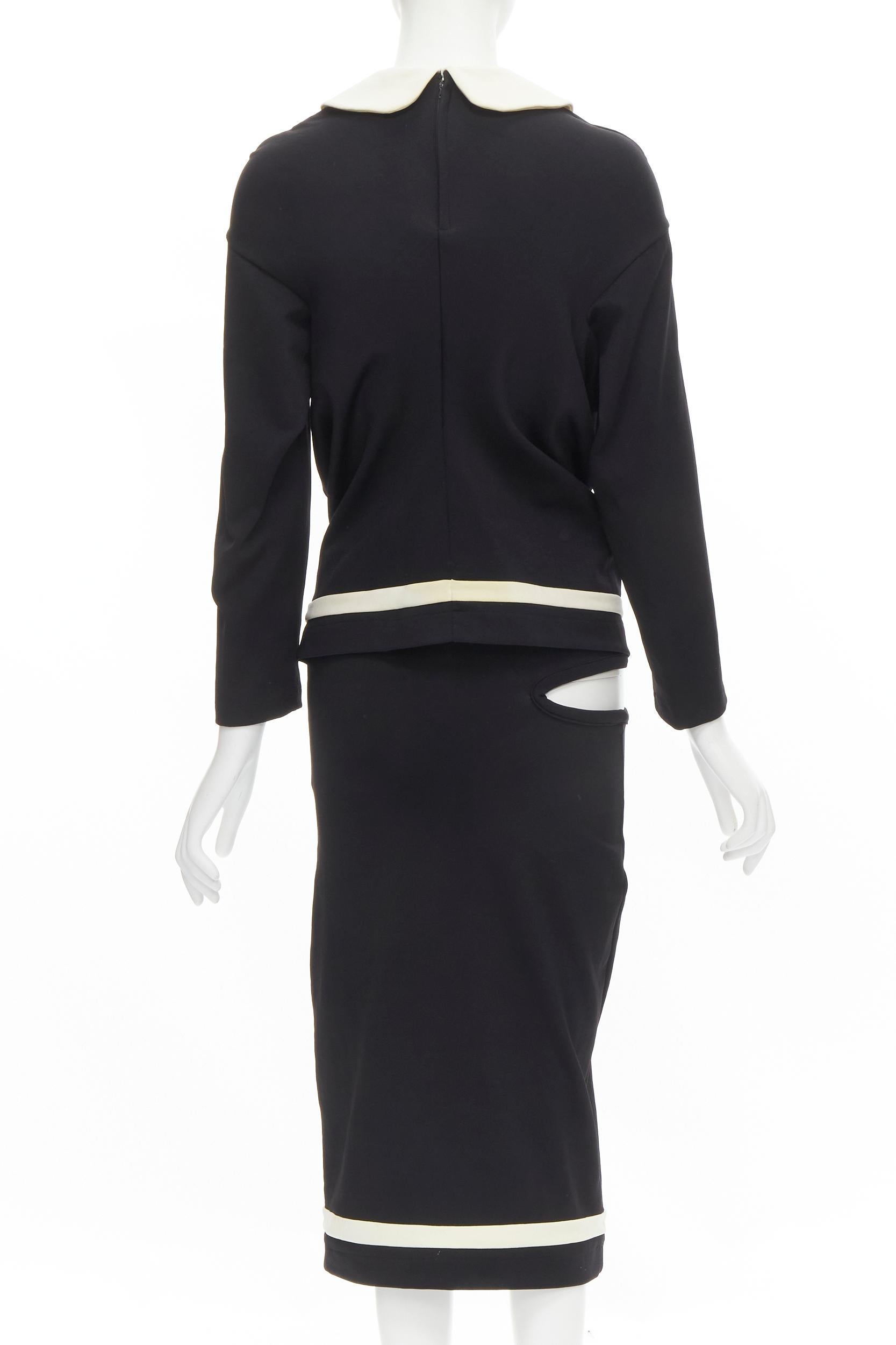 Women's COMME DES GARCONS 1990 Runway black white draped back cut out 2-pc dress M For Sale