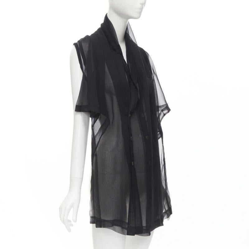 Black COMME DES GARCONS 1990 Vintage black sheer  deconstructed layered shirt S For Sale