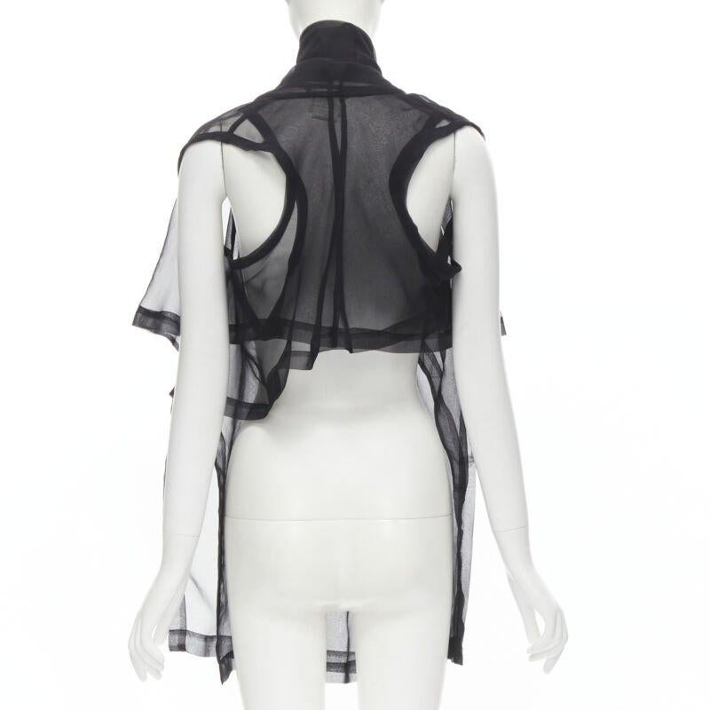 Women's COMME DES GARCONS 1990 Vintage black sheer  deconstructed layered shirt S For Sale