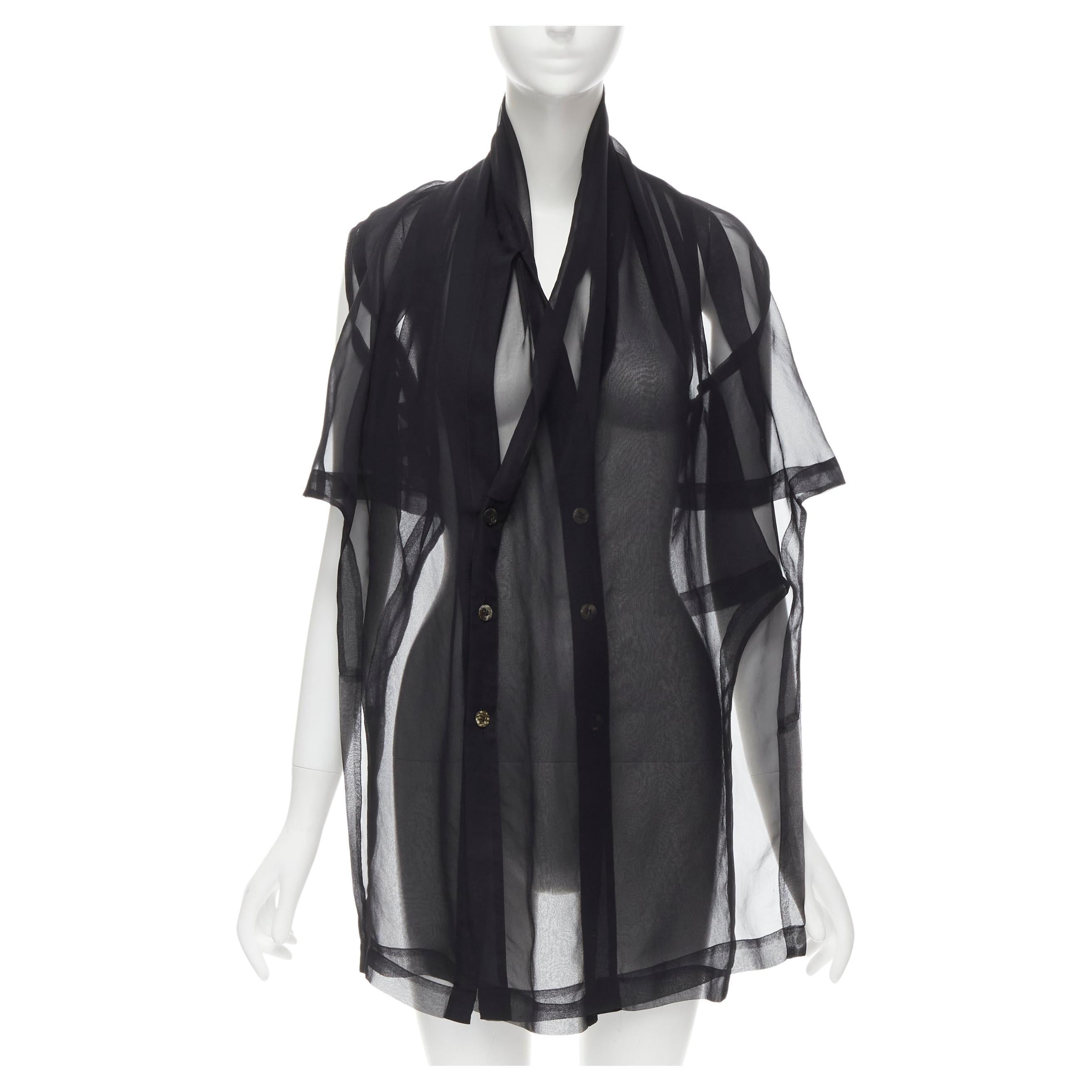 COMME DES GARCONS 1990 Vintage black sheer deconstructed layered shirt S For Sale