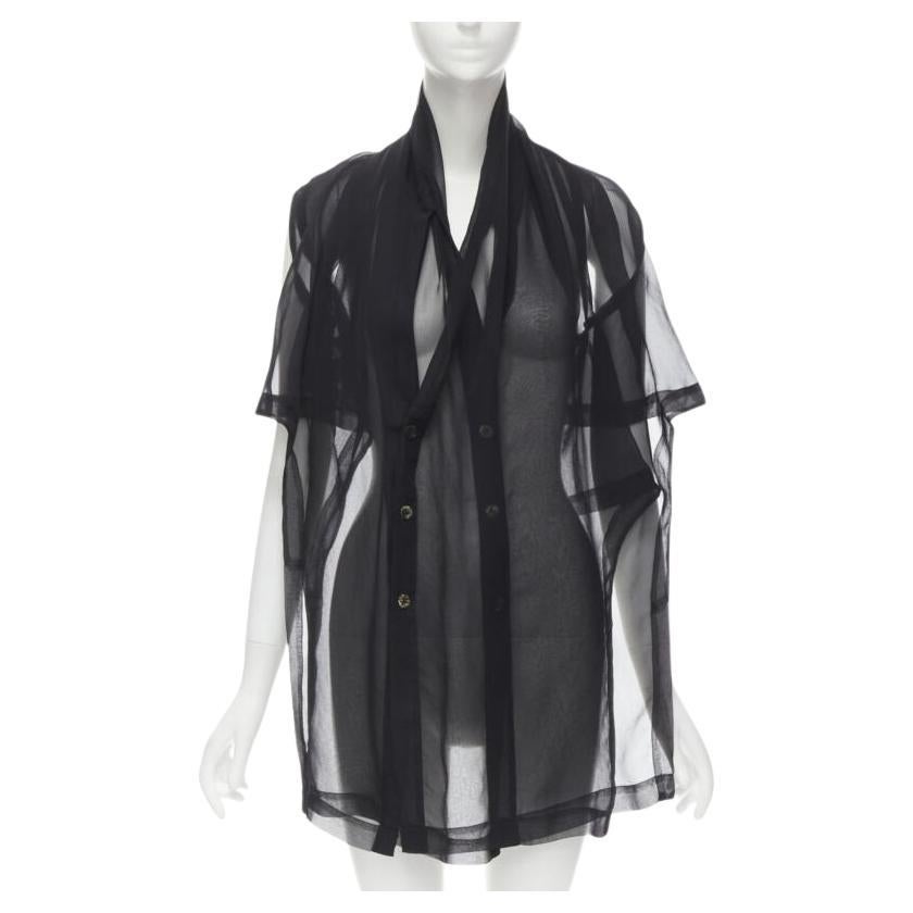 COMME DES GARCONS 1990 Vintage black sheer  deconstructed layered shirt S For Sale