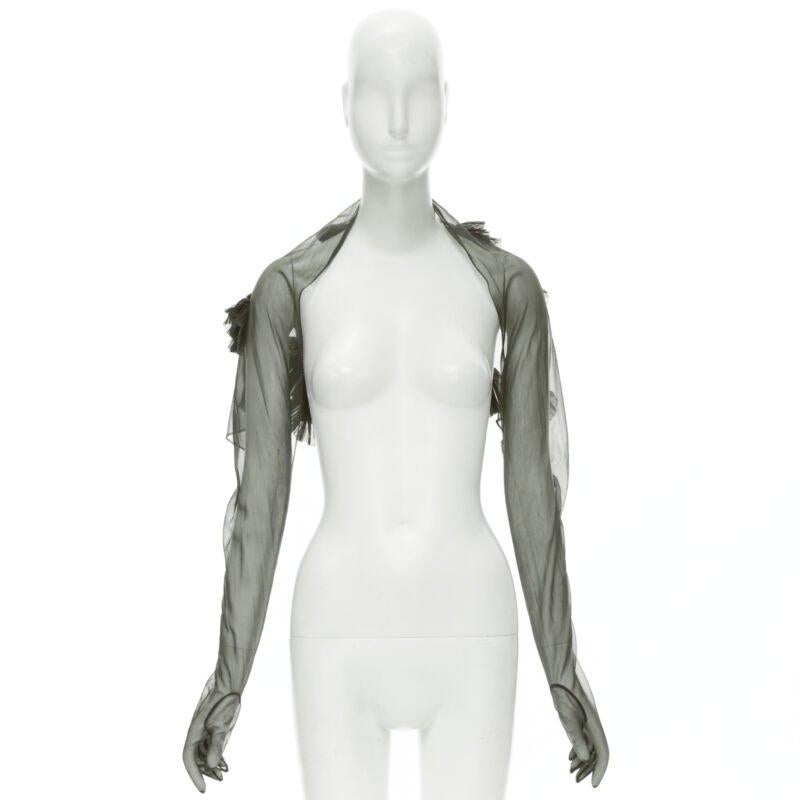 COMME DES GARCONS 1990 Vintage Runway grey sheer pleated ruffle gloves shrug For Sale 5