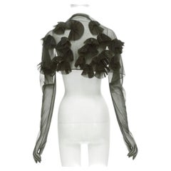 COMME DES GARCONS 1990 Vintage Runway grey sheer pleated ruffle gloves shrug