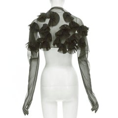 COMME DES GARCONS 1990 Vintage Runway grey sheer pleated ruffle gloves shrug