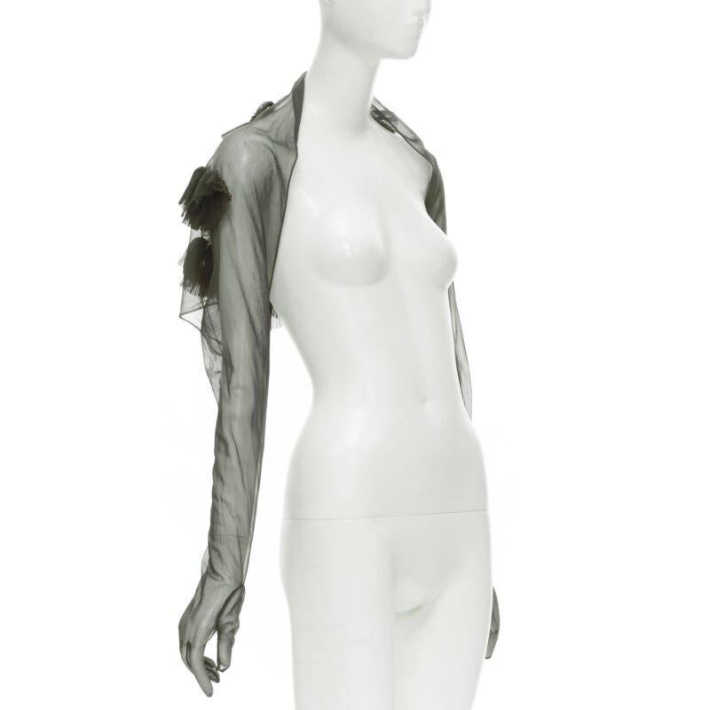 Gray COMME DES GARCONS 1990 Vintage Runway grey sheer pleated ruffle gloves shrug For Sale