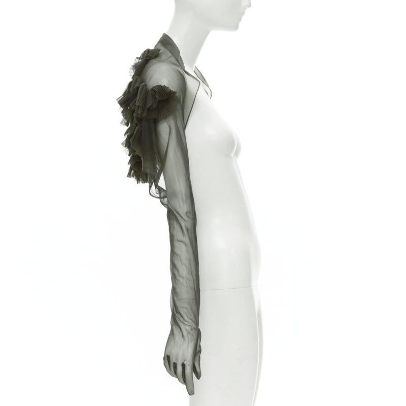 COMME DES GARCONS 1990 Vintage Runway grey sheer pleated ruffle gloves shrug In Excellent Condition For Sale In Hong Kong, NT