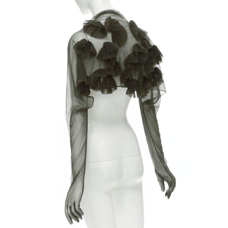 Women's COMME DES GARCONS 1990 Vintage Runway grey sheer pleated ruffle gloves shrug For Sale