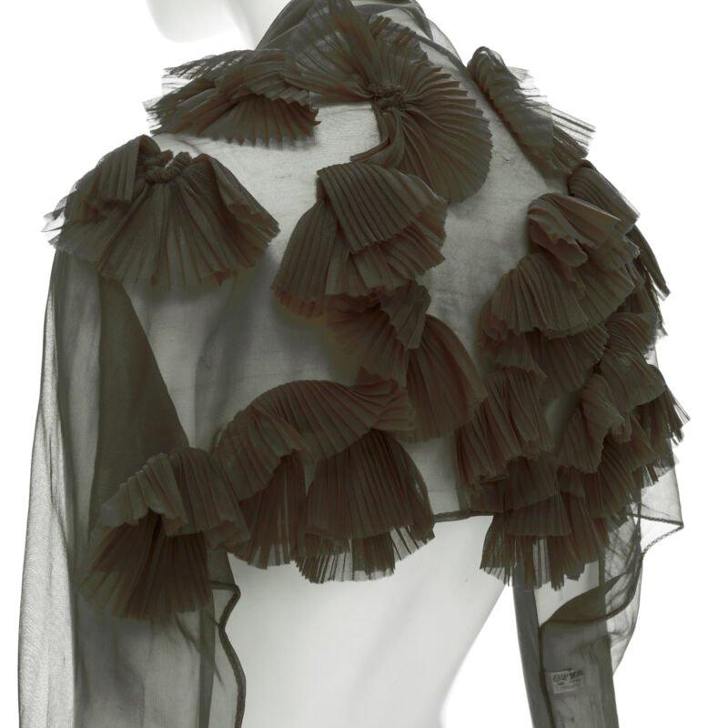 COMME DES GARCONS 1990 Vintage Runway grey sheer pleated ruffle gloves shrug For Sale 1