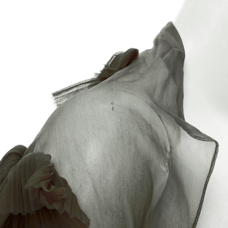 COMME DES GARCONS 1990 Vintage Runway grey sheer pleated ruffle gloves shrug For Sale 3