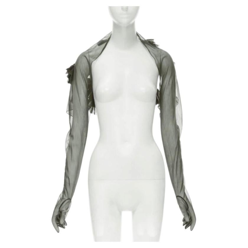 Pre-owned Comme Des Garçons Homme Deux Comme Des Garcons 1990 Vintage Runway Grey Sheer Pleated Ruffle Gloves Shrug In Gray