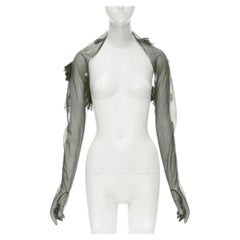 COMME DES GARCONS 1990 Vintage Runway grey sheer pleated ruffle gloves shrug