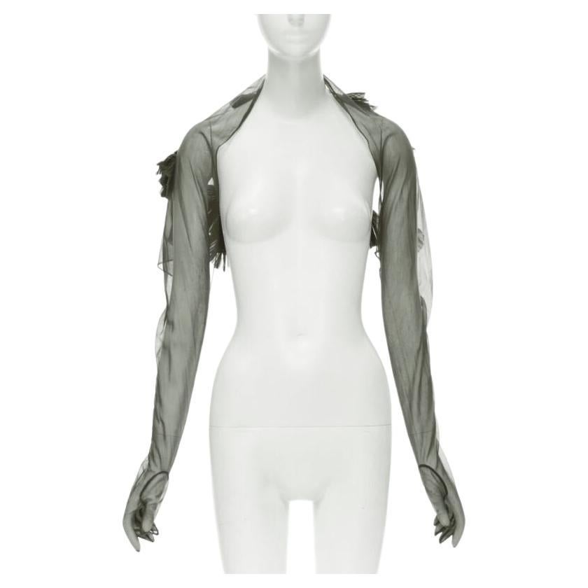 COMME DES GARCONS 1990 Vintage Runway grey sheer pleated ruffle gloves shrug For Sale