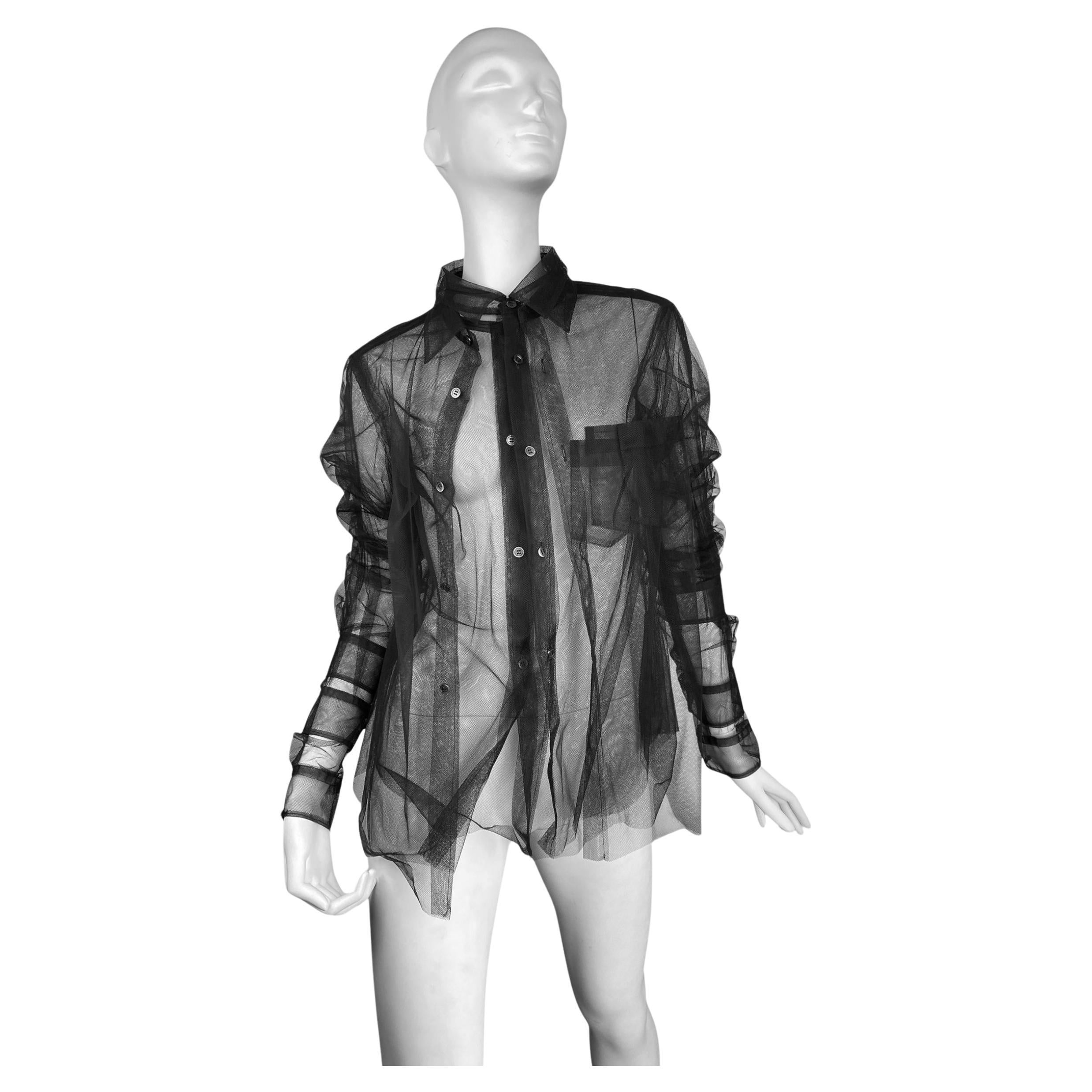 COMME DES GARÇONS 1990 CAMISETA TRIPLE LAMINADA DE TUL NEGRO en venta