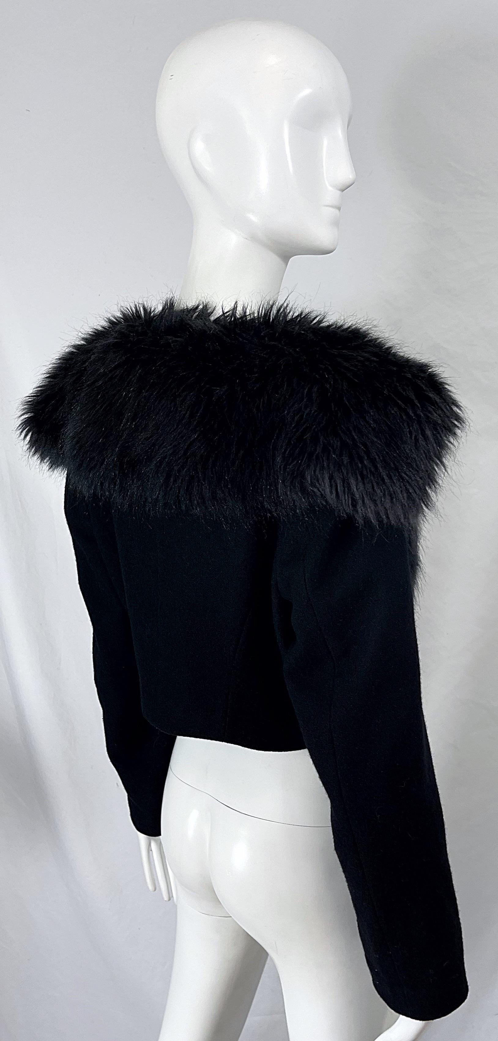 Comme Des Garçons 1990 Faux Fur Black Wool Vintage 90s Cropped Blazer Jacket en vente 5
