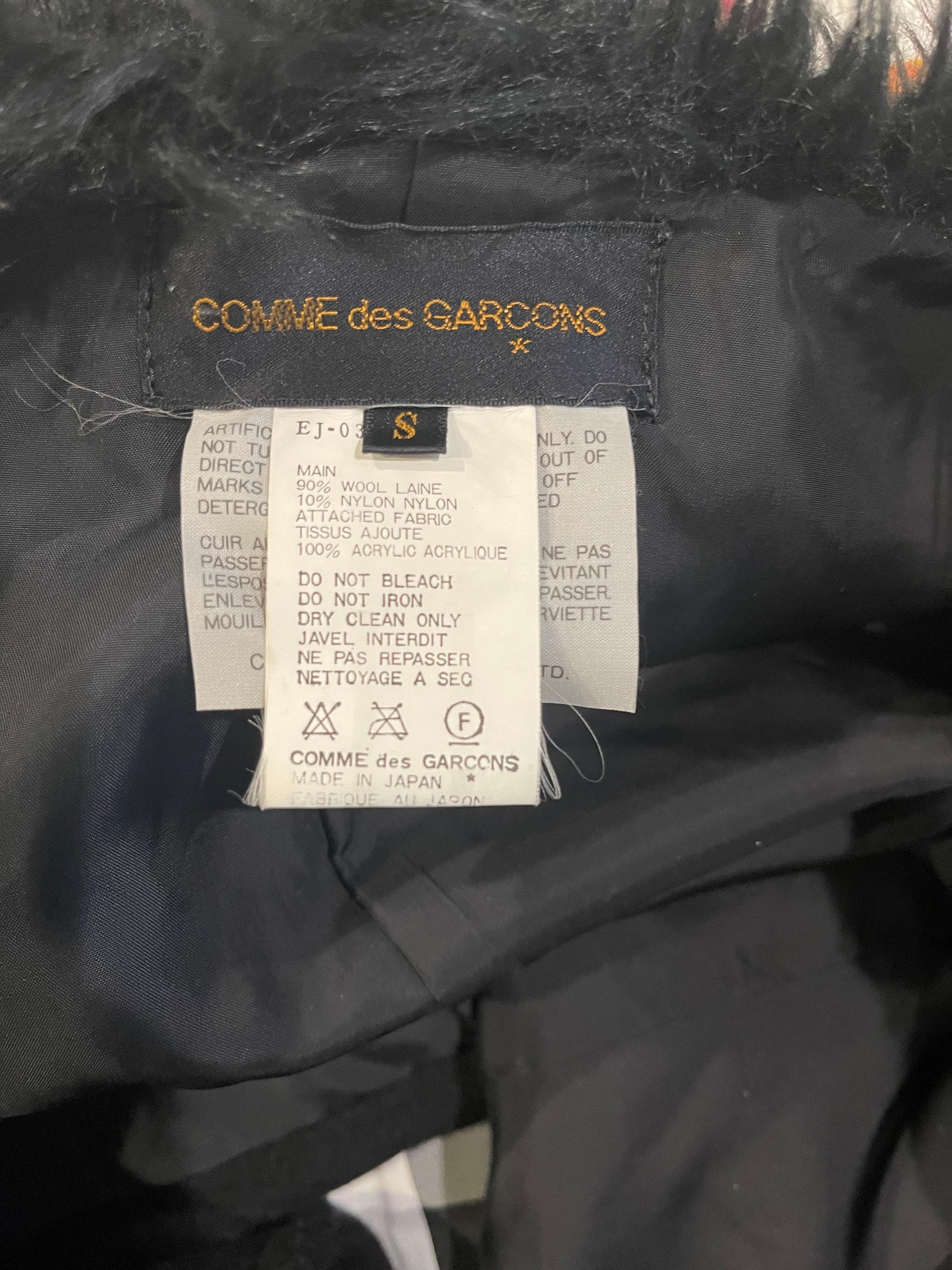 Comme Des Garçons 1990s Kunstpelz Schwarz Wolle Vintage 90s Cropped Blazer Jacke im Zustand „Hervorragend“ im Angebot in San Diego, CA