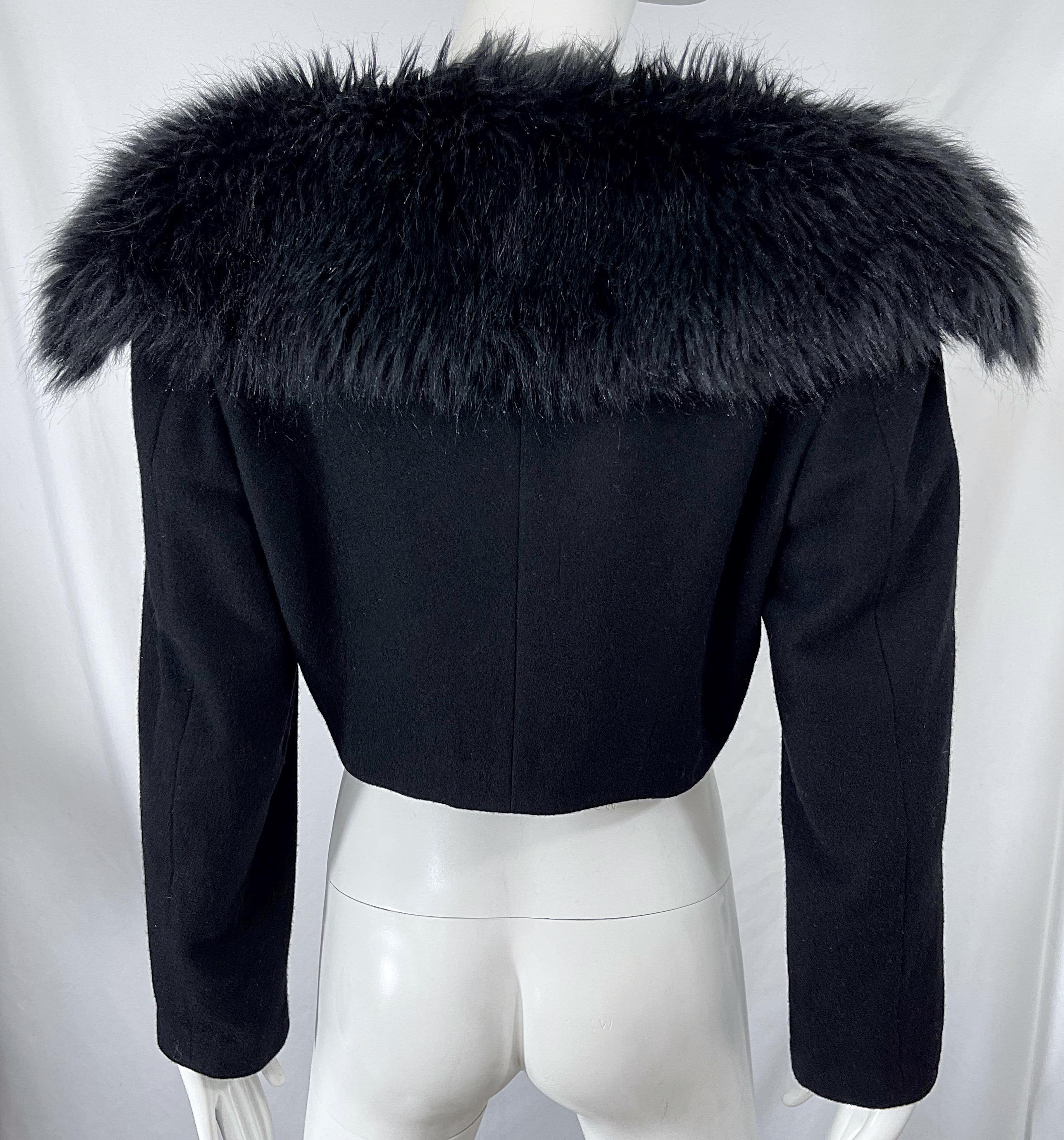 Comme Des Garçons 1990s Kunstpelz Schwarz Wolle Vintage 90s Cropped Blazer Jacke Damen im Angebot