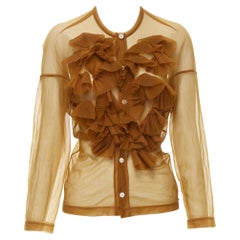 COMME DES GARCONS 1990s sheer brown pleated ruffle button front long sleeve shir