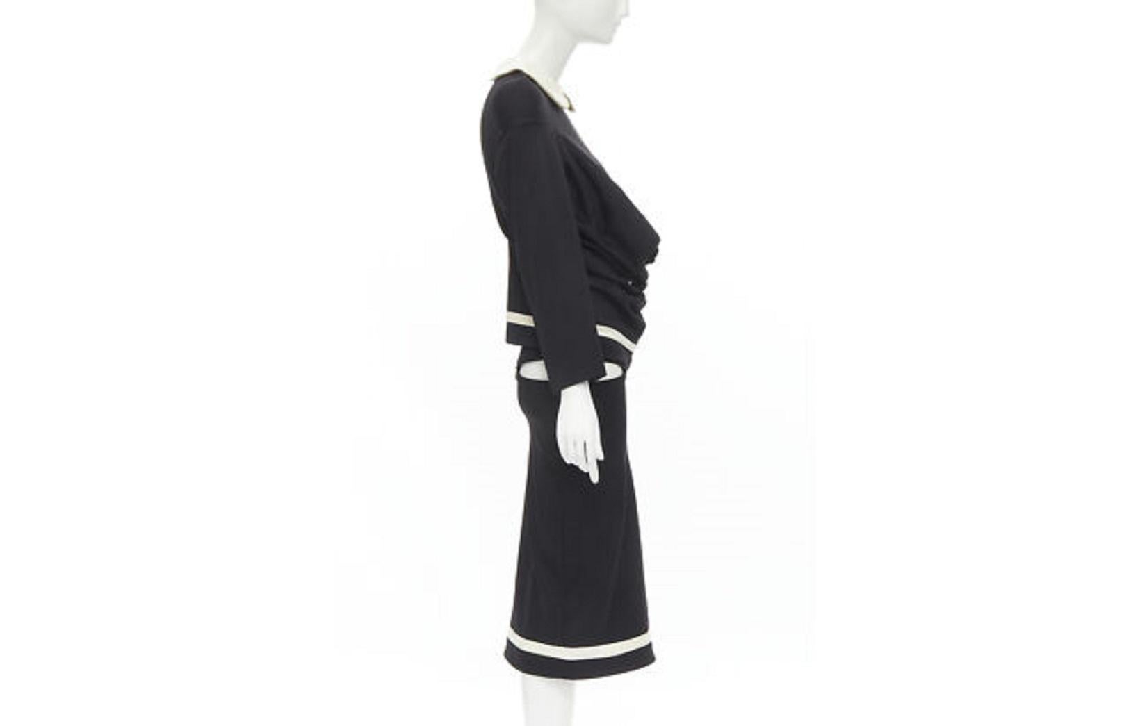 Black COMME DES GARCONS 1990s Vintage black peterpan collar cut out draped top skirt S For Sale