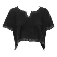 COMME DES GARCONS 1991 black hand painted raw cut edge crop top