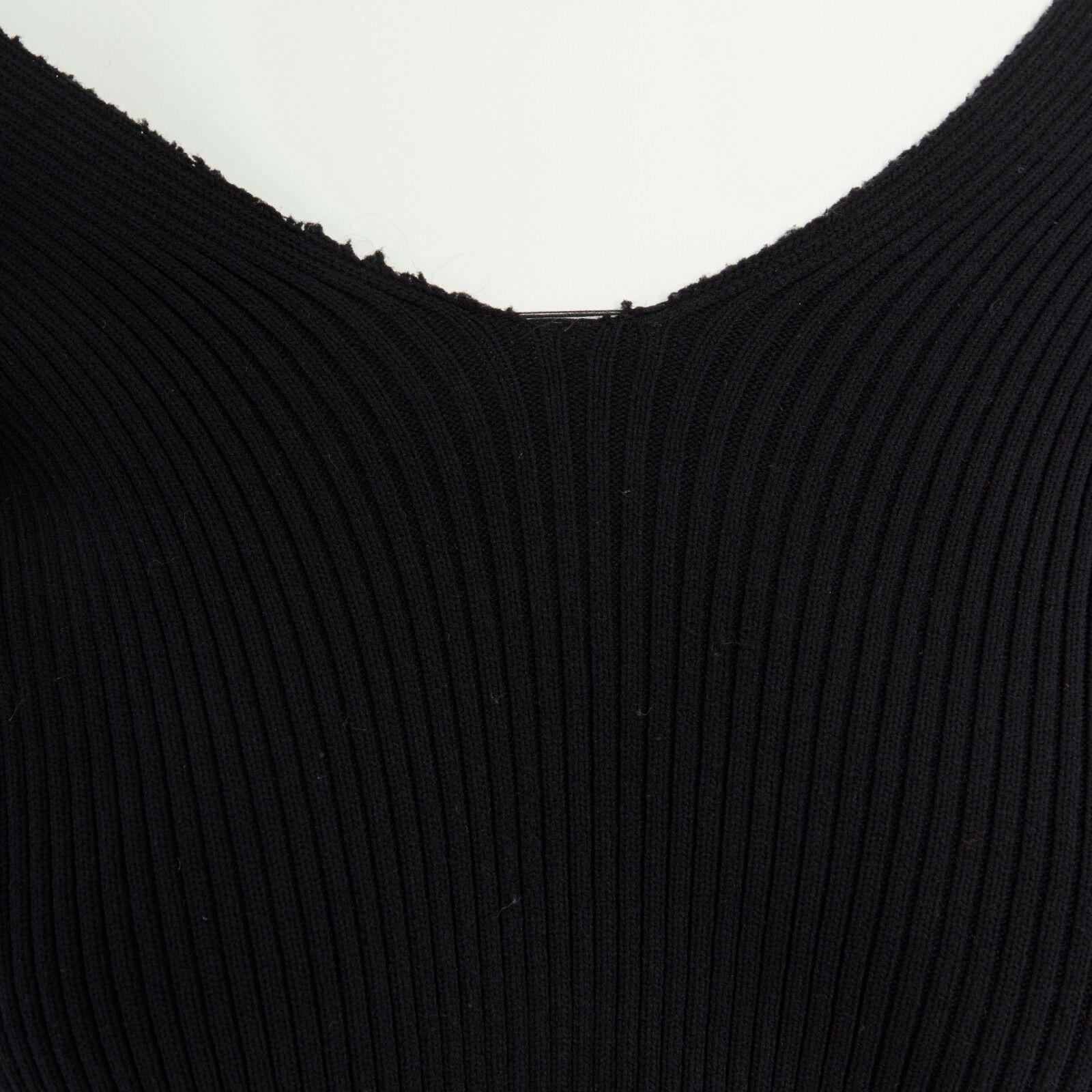 COMME DES GARCONS 1991 black sock knit ribbed raw V-neck cropped sweater top S 3