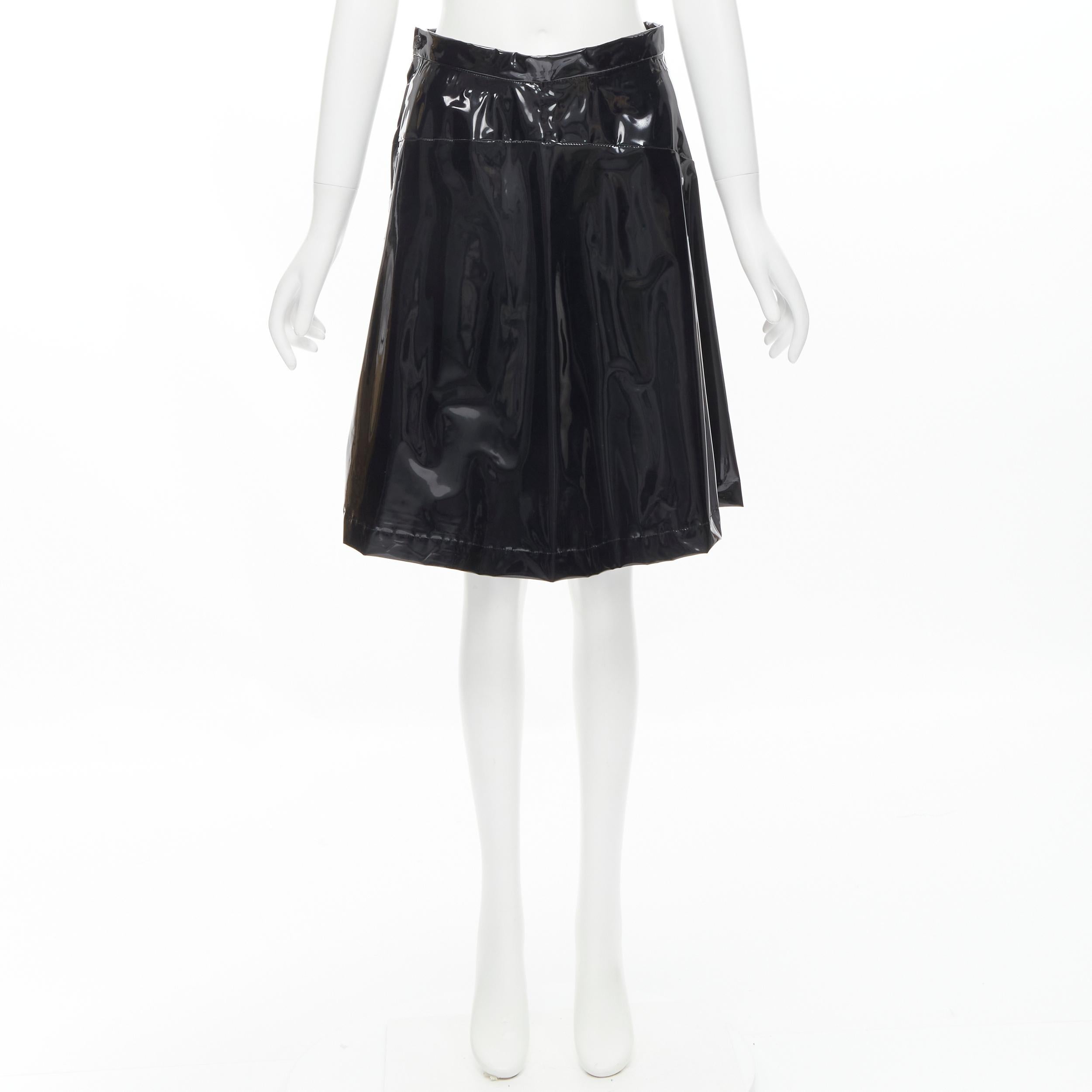 COMME DES GARCONS 1991 black vinyl plastic bias cut A-lined flared skirt L For Sale 4