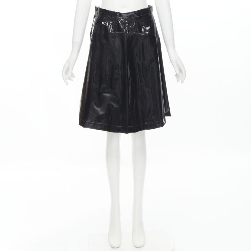 COMME DES GARCONS 1991 black vinyl plastic bias cut A-lined flared skirt L For Sale 5