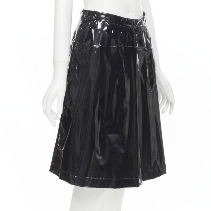 Black COMME DES GARCONS 1991 black vinyl plastic bias cut A-lined flared skirt L For Sale