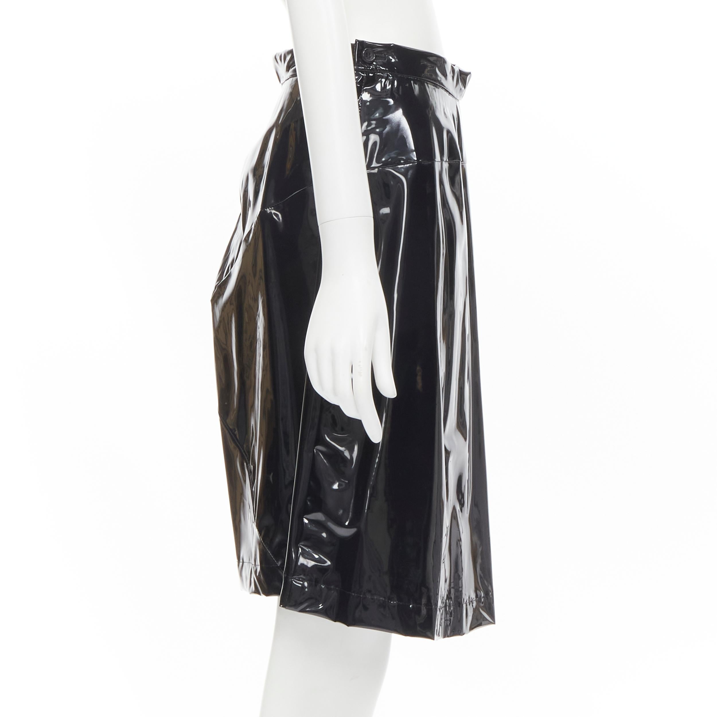 Black COMME DES GARCONS 1991 black vinyl plastic bias cut A-lined flared skirt L For Sale