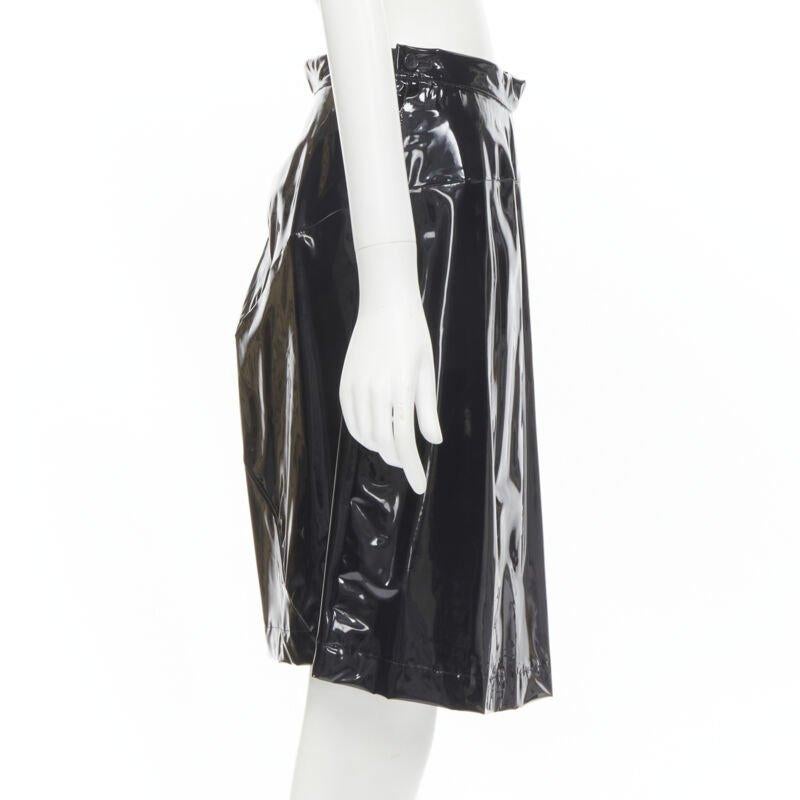 COMME DES GARCONS 1991 black vinyl plastic bias cut A-lined flared skirt L In Excellent Condition For Sale In Hong Kong, NT