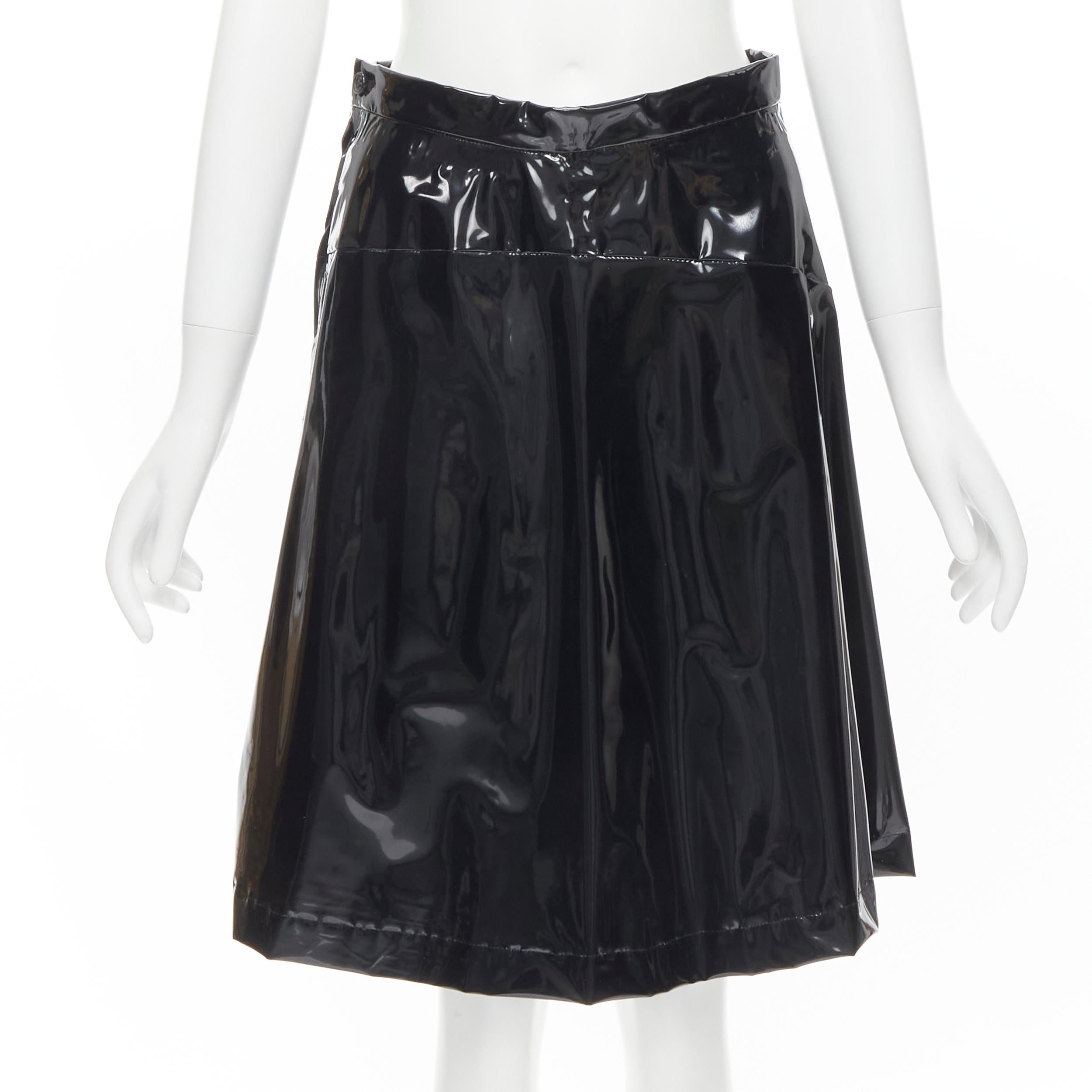 COMME DES GARCONS 1991 black vinyl plastic bias cut A-lined flared skirt L In Excellent Condition For Sale In Hong Kong, NT