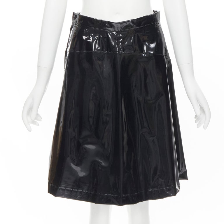 COMME DES GARCONS 1991 black vinyl plastic bias cut A-lined flared skirt L  For Sale at 1stDibs