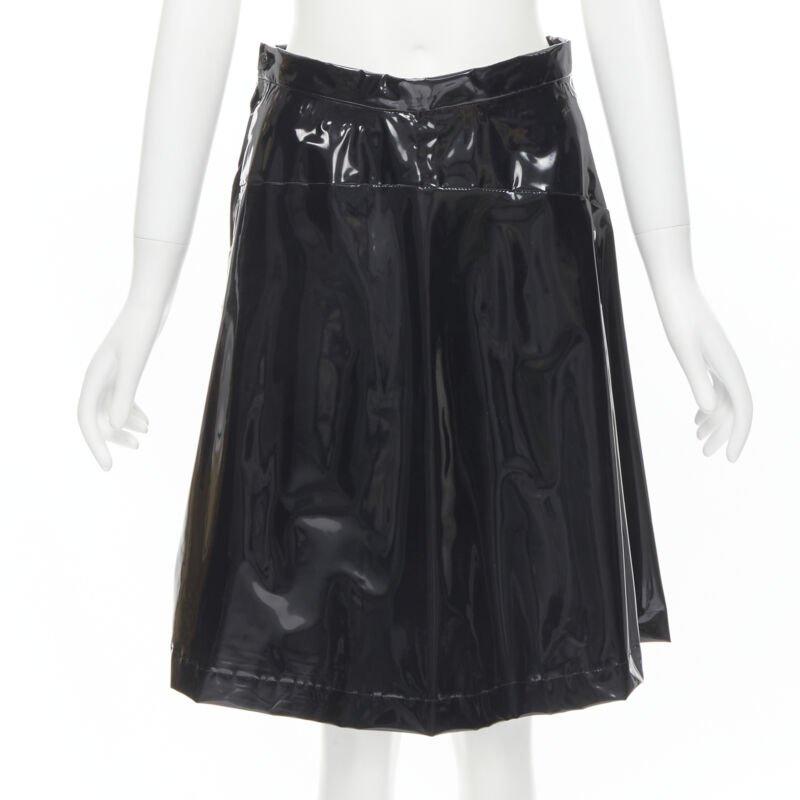 Women's COMME DES GARCONS 1991 black vinyl plastic bias cut A-lined flared skirt L For Sale