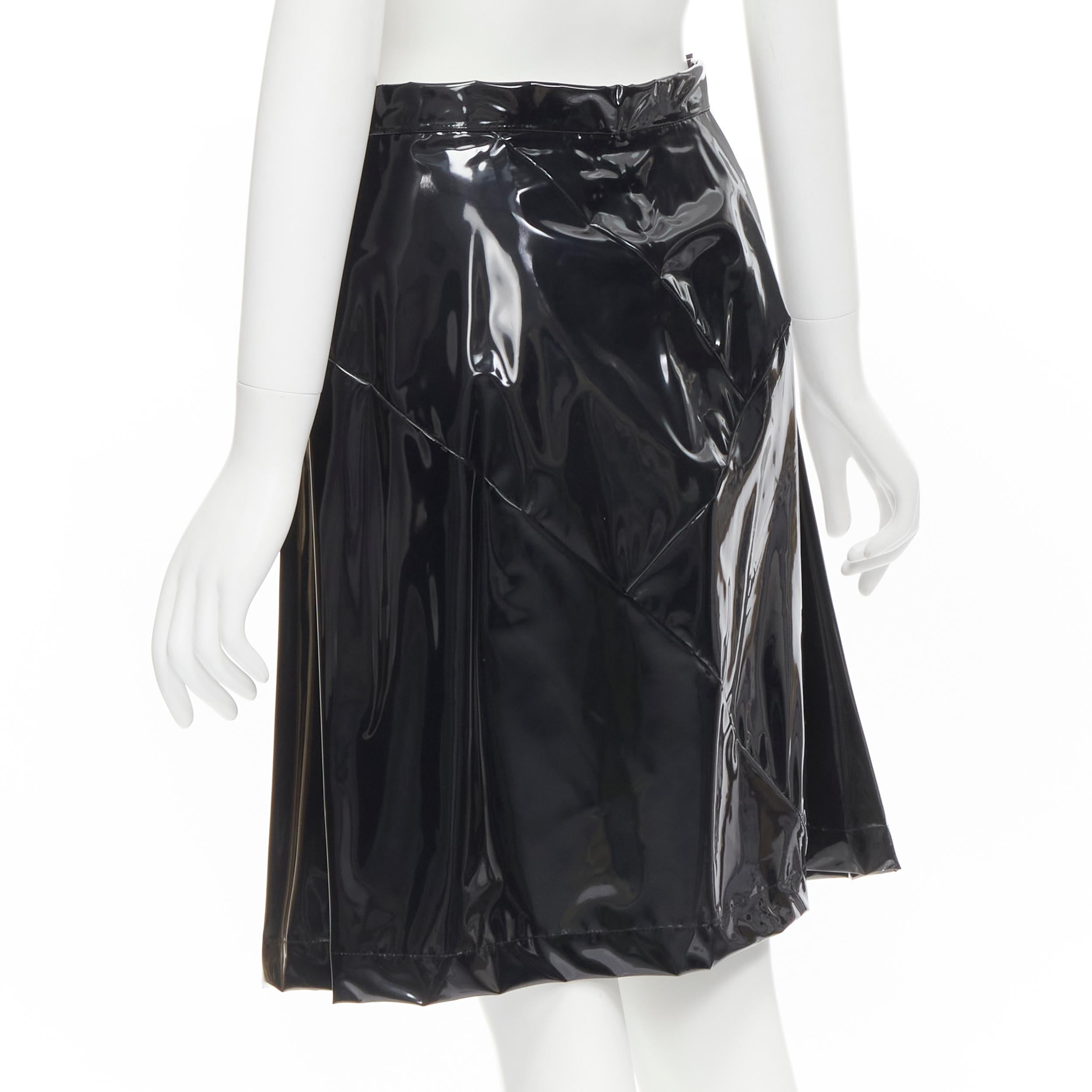 Women's COMME DES GARCONS 1991 black vinyl plastic bias cut A-lined flared skirt L For Sale